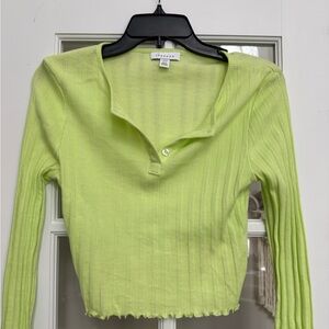 Top Shop Lime Green Ribbed Long Sleeve Top